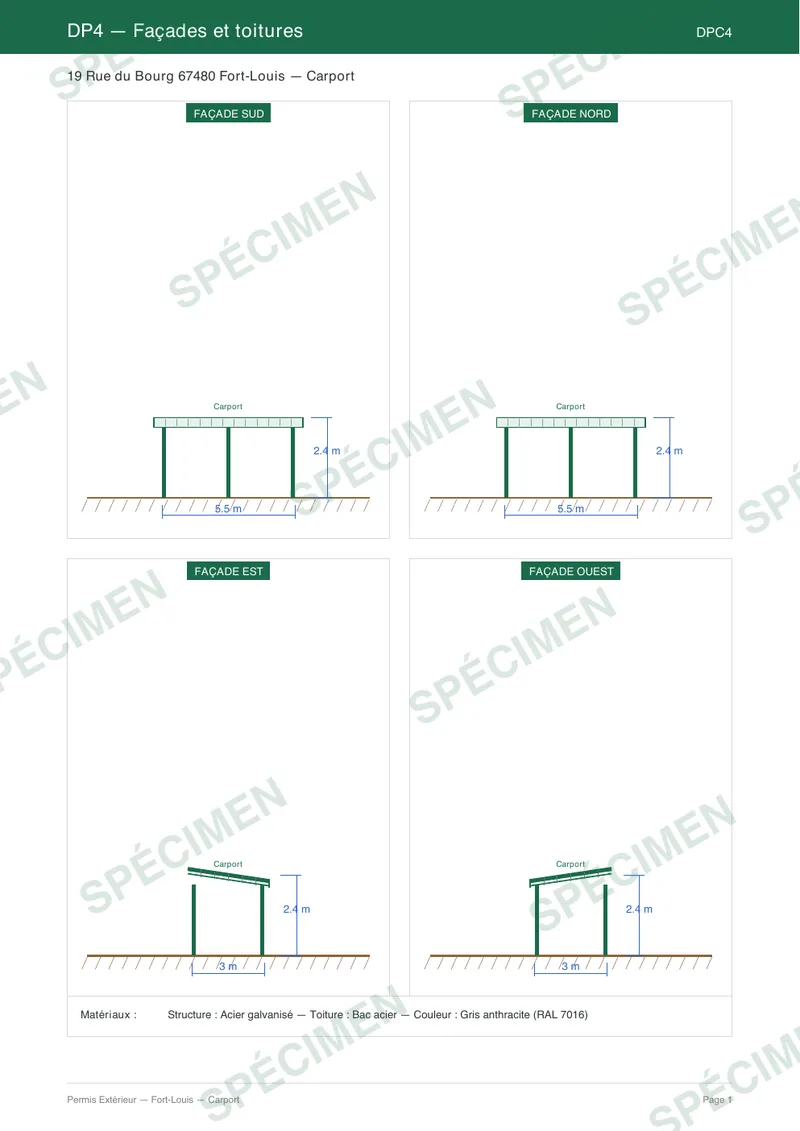 Spécimen carport — Façades et toitures (DPC4)