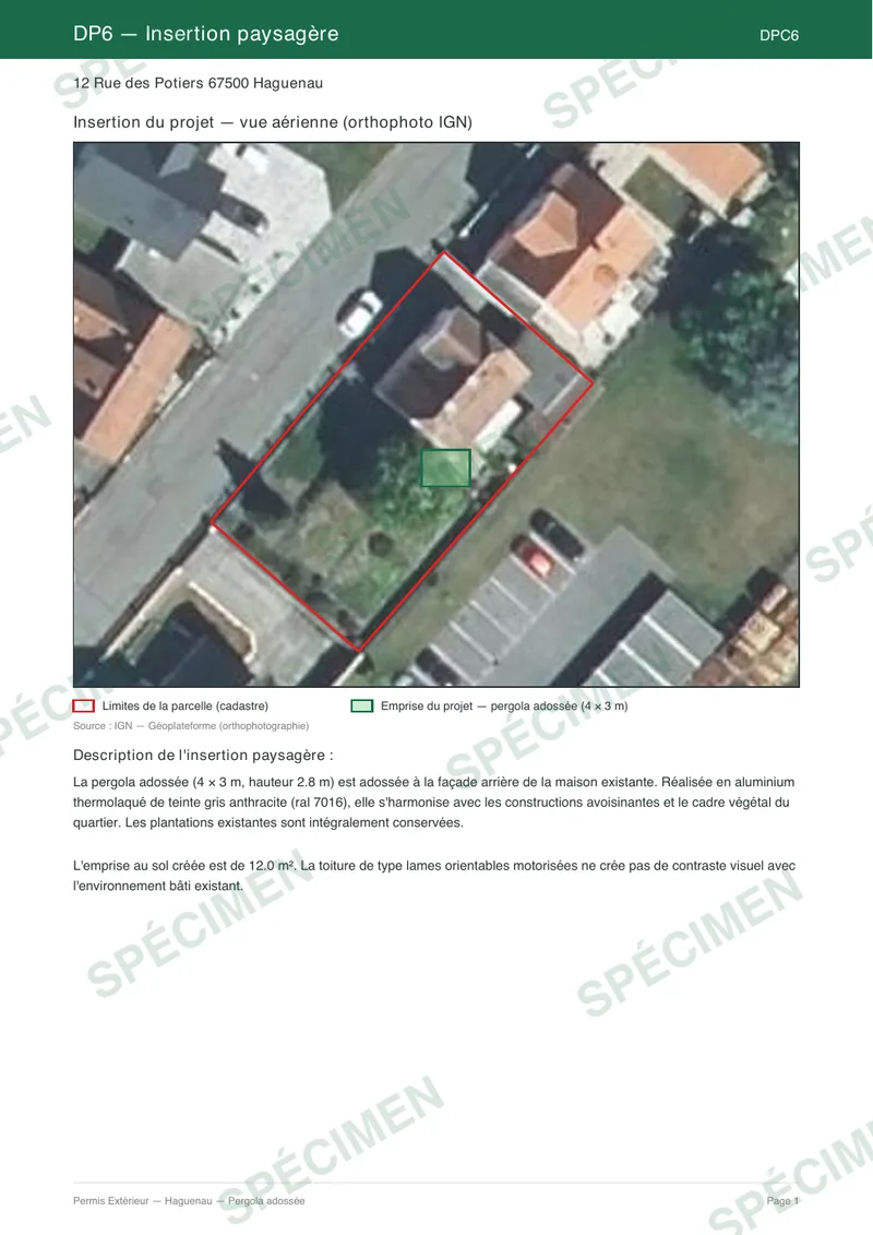 Spécimen pergola — Insertion paysagère avant / après (DPC6)